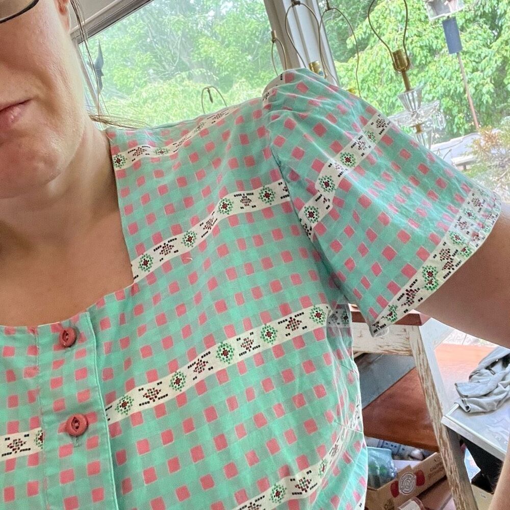True Vintage Wayne Maid 1950s Gingham Shirtwaist Dress – Pink & Turquoise, M/L - Picture 12 of 14